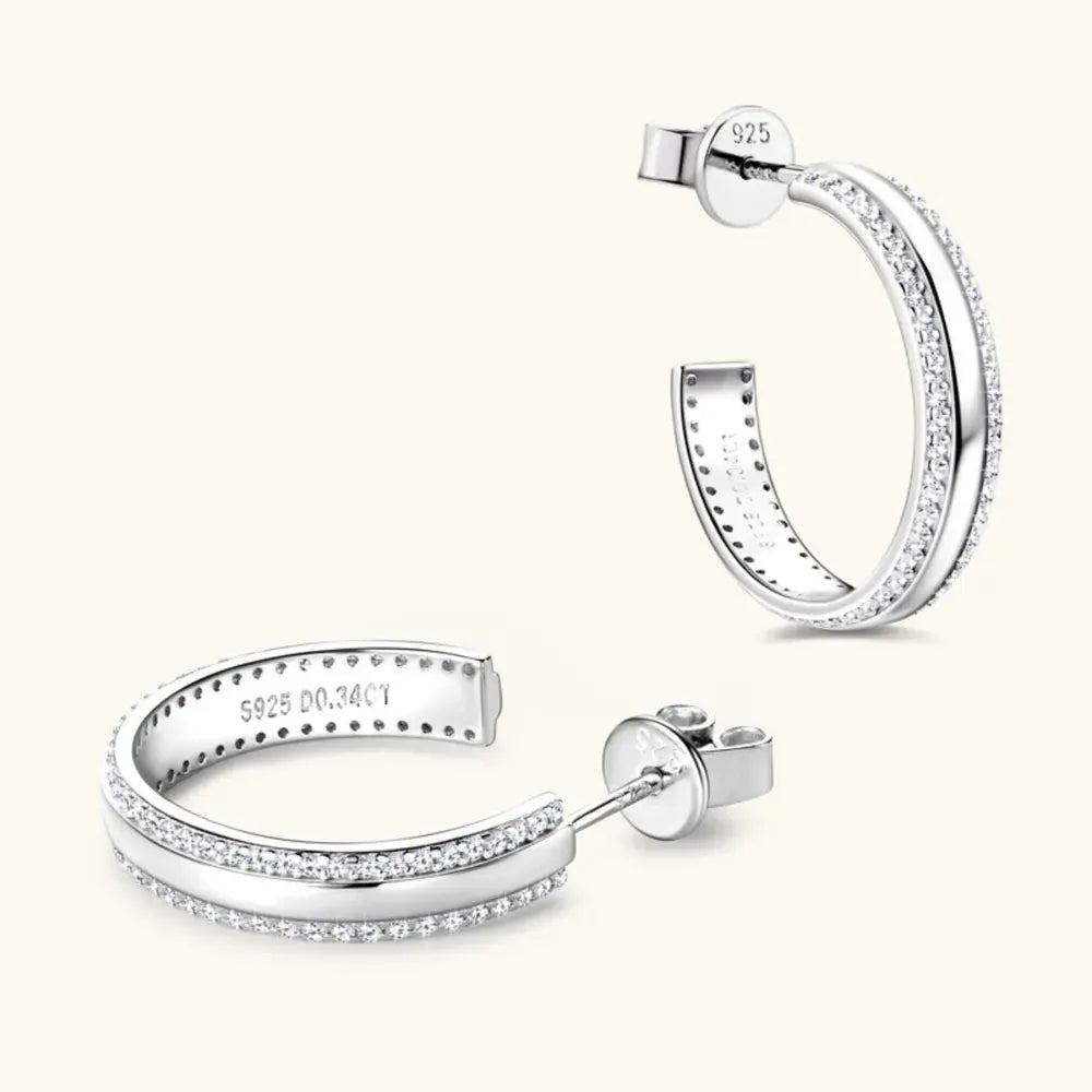 925 Sterling Silver Inlaid Moissanite C-Hoop Earrings by Partner Label