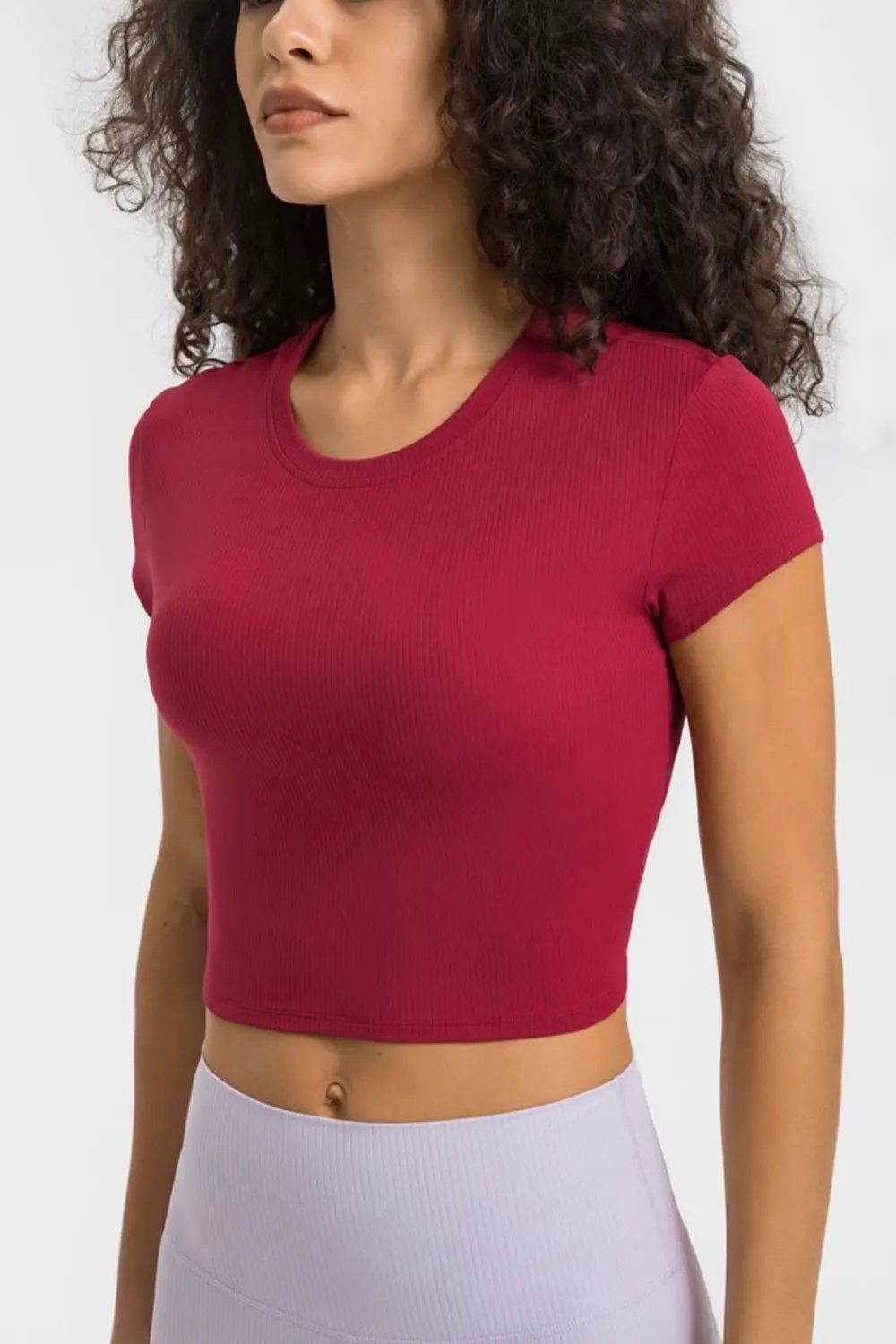 Millennia Round Neck Short Sleeve Cropped Sports T-Shirt by Millennia