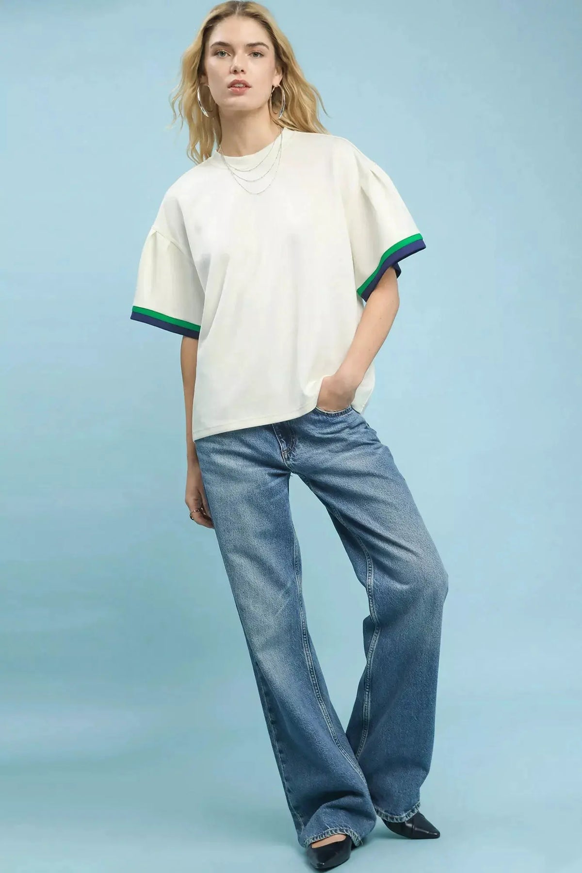 Umgee Contrast Trim Bell Sleeve Top by Umgee