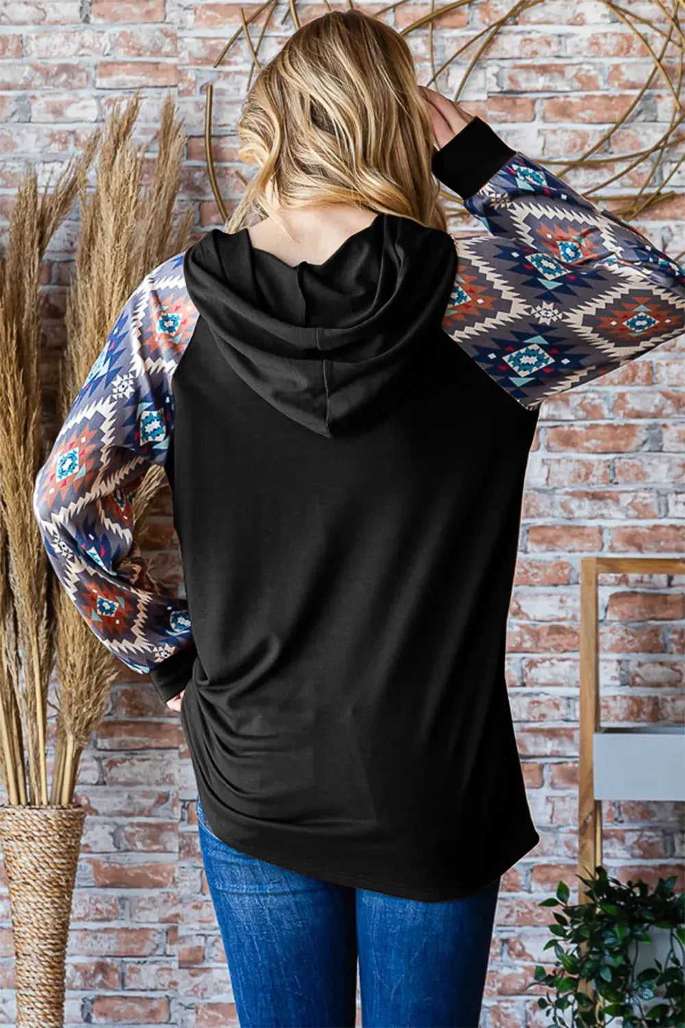 Heimish Half Button Printed Long Sleeve Hooded Top by Heimish