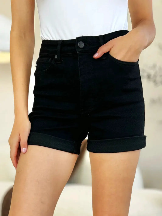 Judy Blue Full Size High Waist Tummy Control Cuffed Denim Shorts by Judy Blue