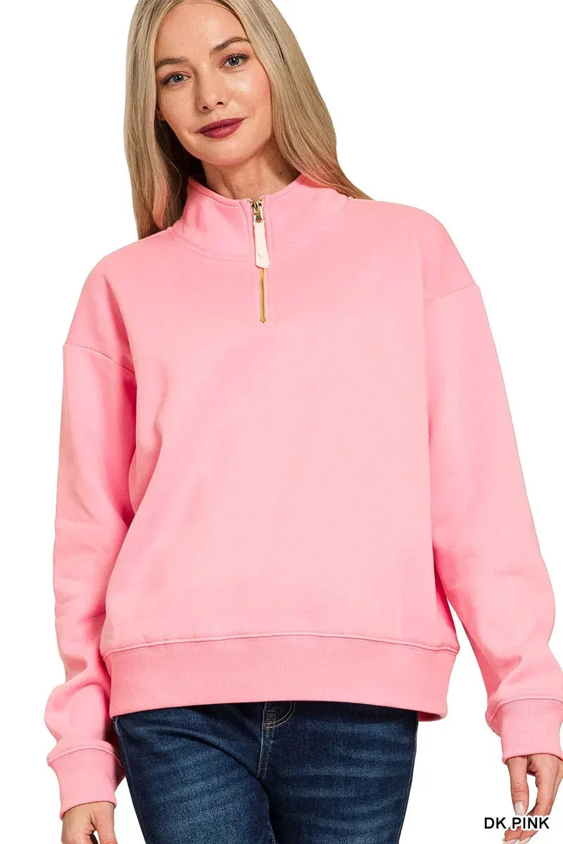 Zenana Fleece Half Zip Sweatshirt by Zenana
