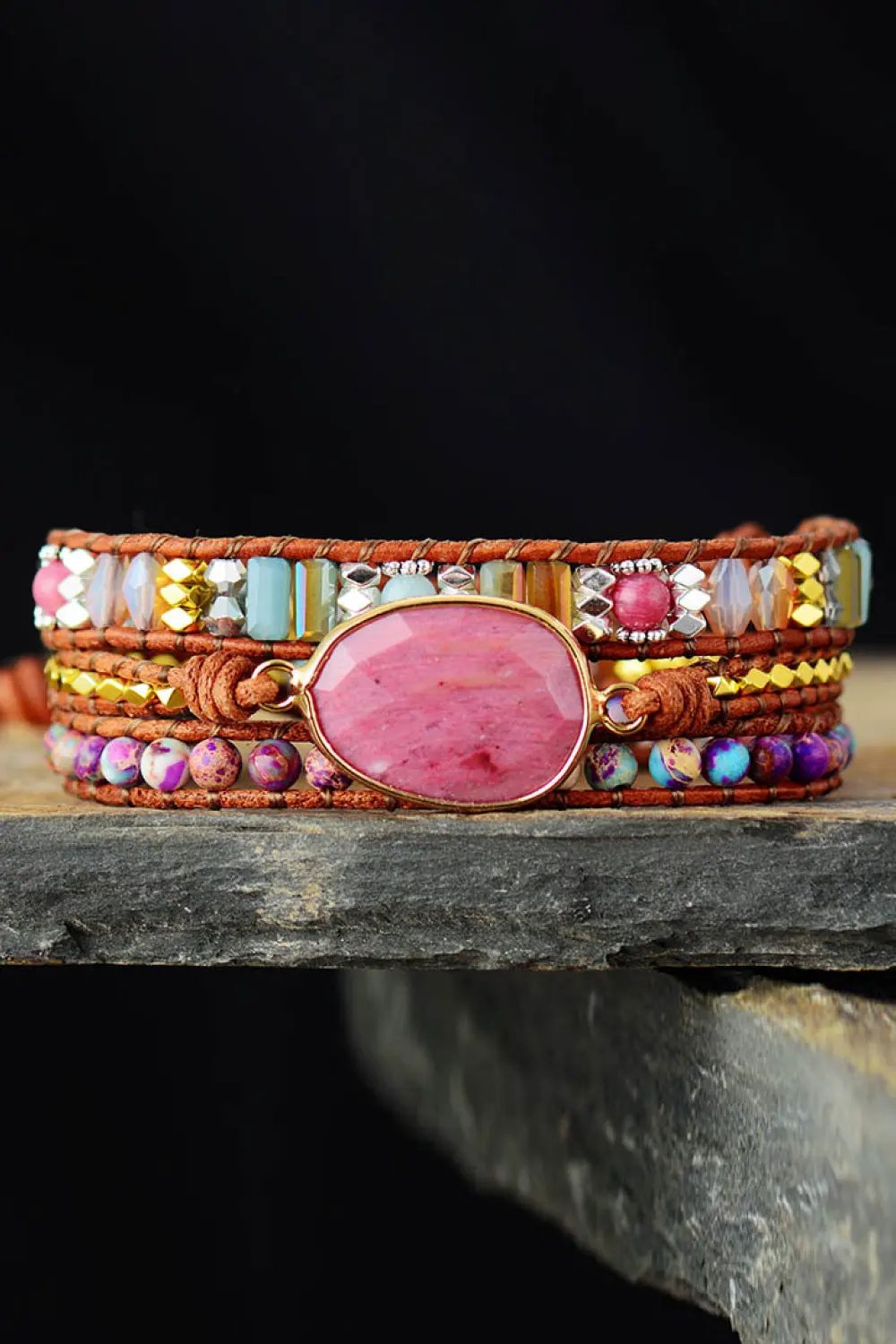 Handmade Crystal Beaded Natural Stone Bracelet by Partner Label