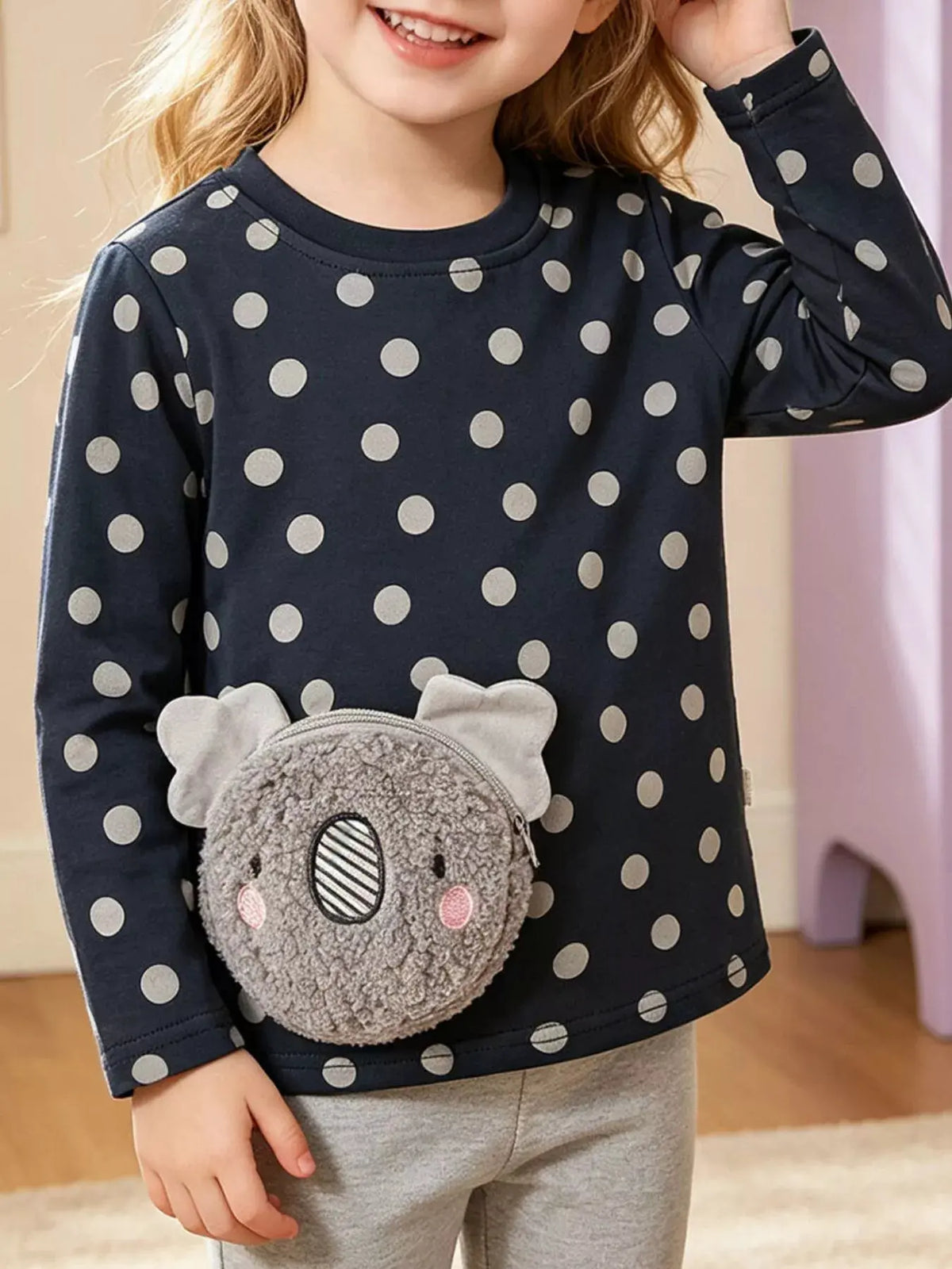Children's Koala Plush Pocket Polka Dot T-Shirt by Trendsi