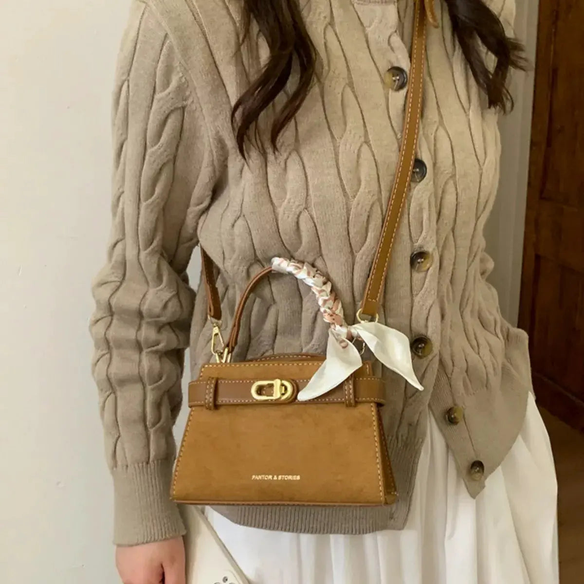 Suede Mini Crossbody Bag with Leather Strap by Partner Label