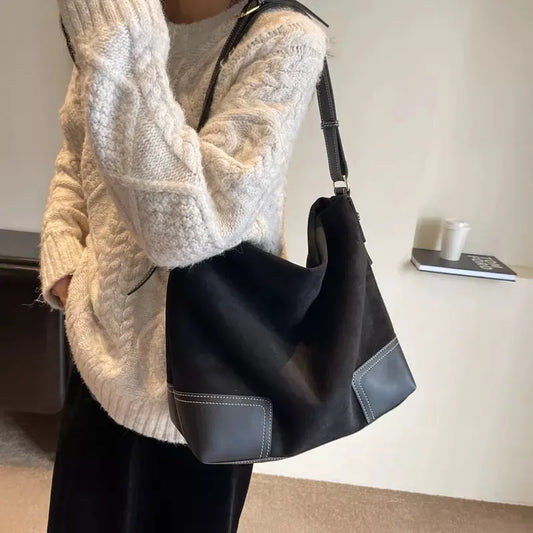 Suede Tote Bag with Leather Trim by Partner Label