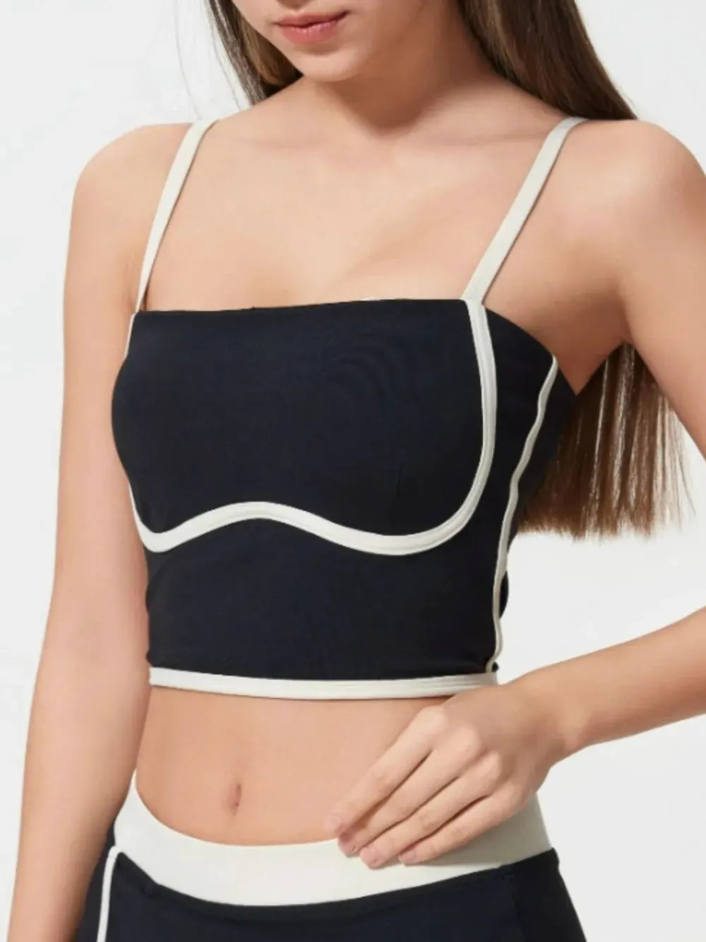 Millennia Contrast Trim Square Neck Active Cami with Detachable Chest Pads by Millennia