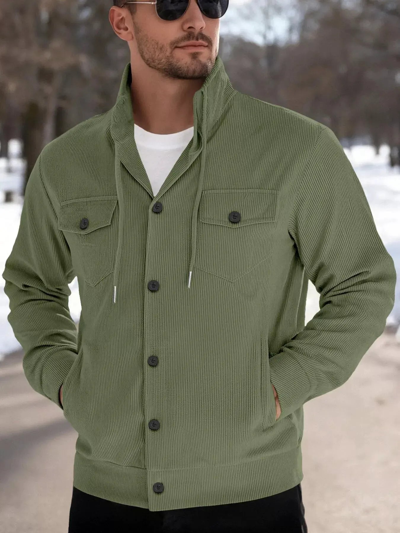 Men's Full Size Casual Corduroy Button-Down Jacket Plus Size by Partner Label