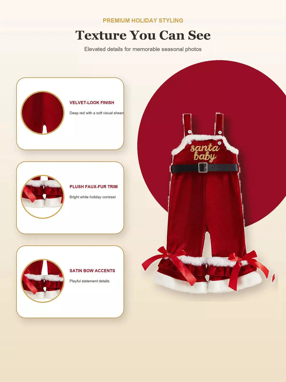 Children's Santa Baby Velvet Christmas Overalls by Trendsi