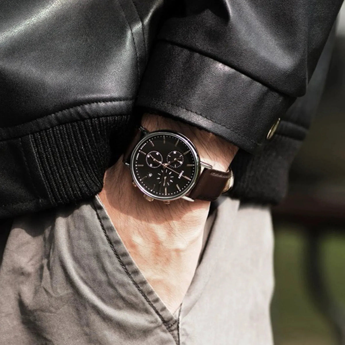 Timex Men's Brown Leather Watch, Black Dial | Tw2t11500 by TIMEX