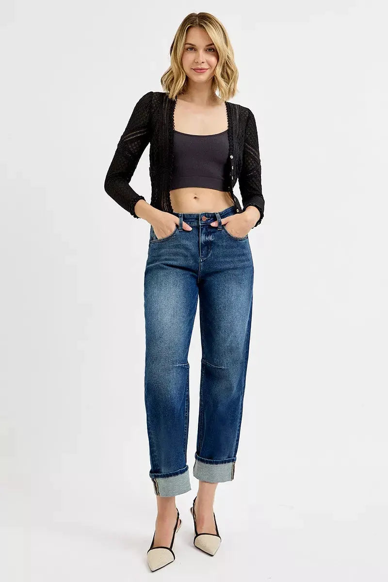 RISEN Slouchy Crop Barrel Cuffed Jeans by RISEN