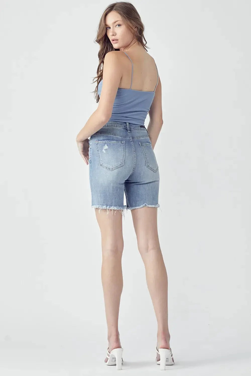 RISEN High Rise Distressed Denim Shorts by RISEN