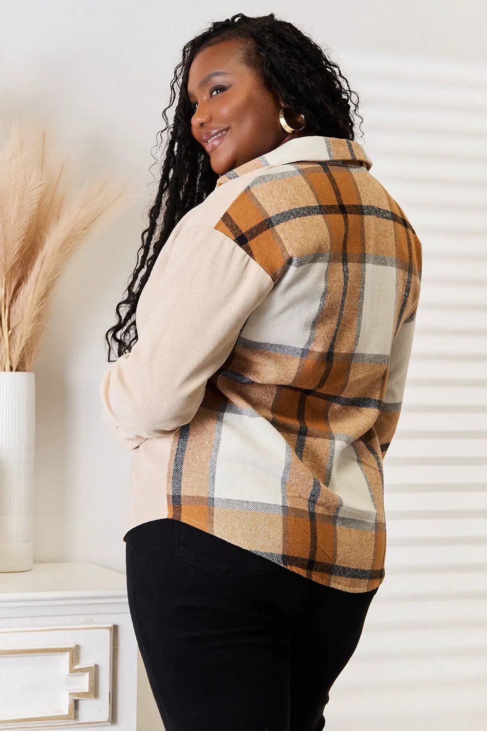 Perfee Plaid Print Dropped Shoulder Shirt by Perfee