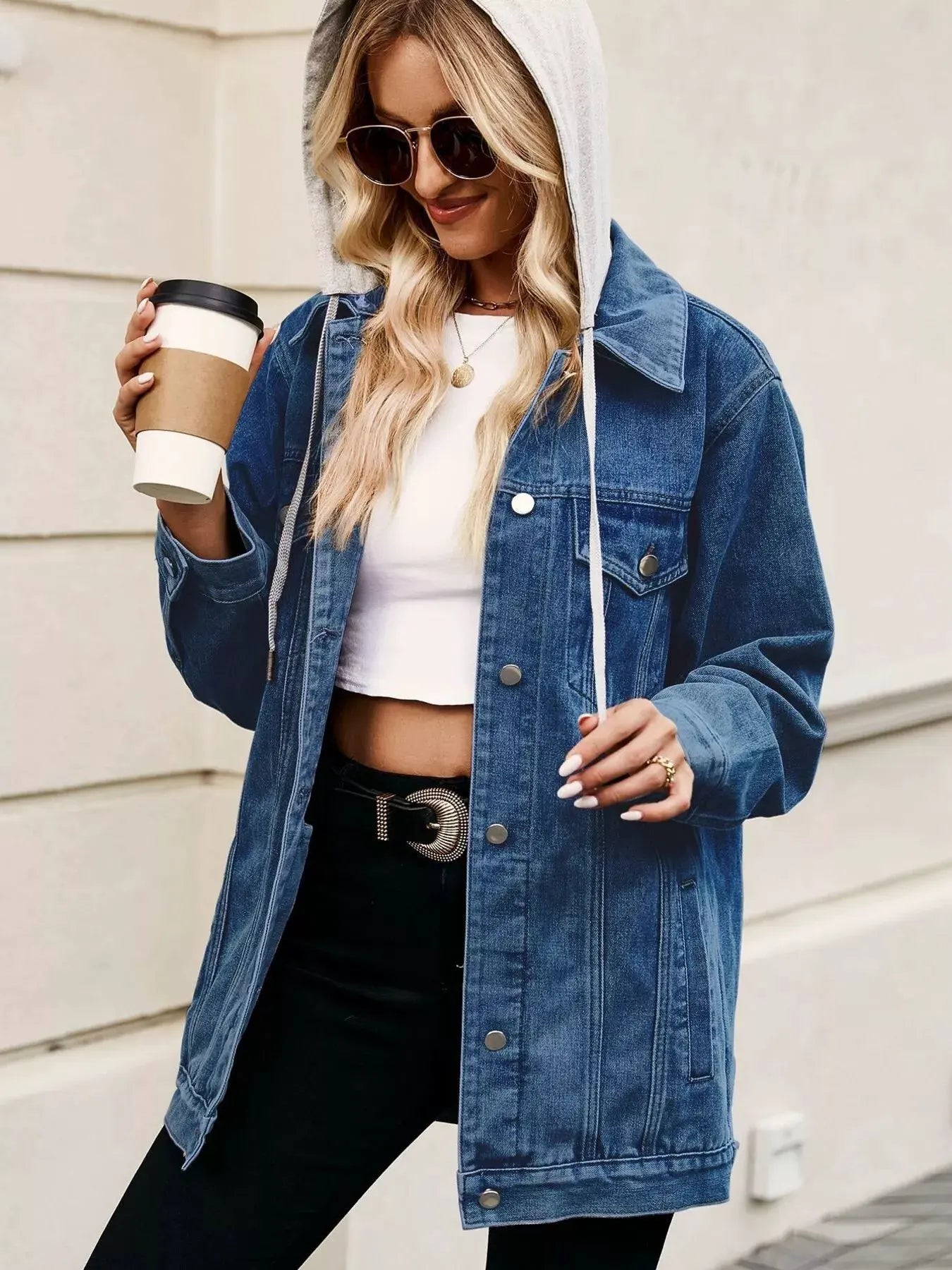 Button Up Long Sleeve Denim Jacket by Partner Label