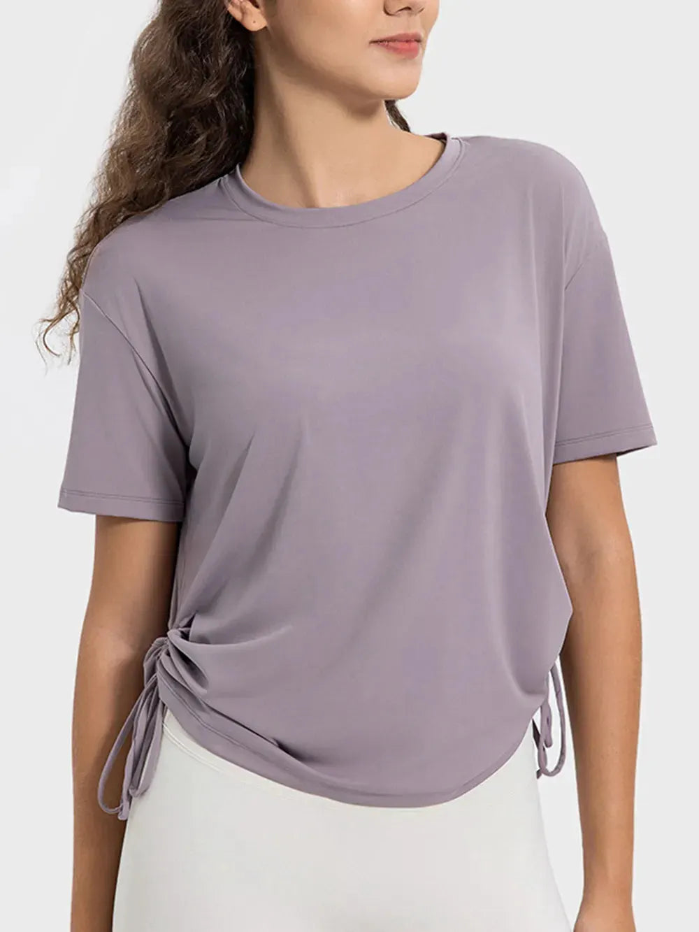 Millennia Drawstring Round Neck Short Sleeve Active T-Shirt by Millennia