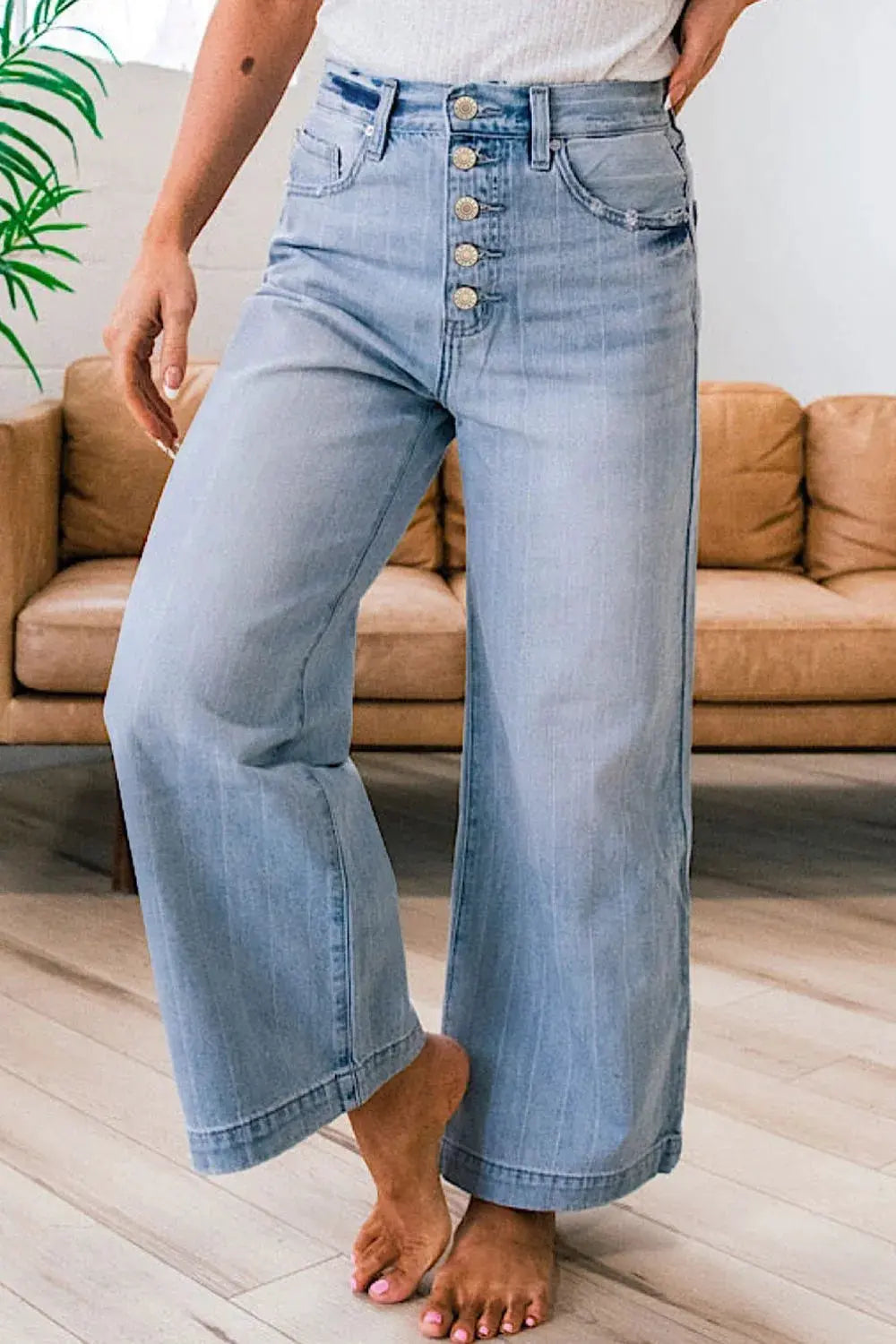 Wide Leg Button Fly Jeans by Partner Label