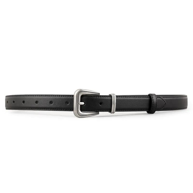 Leather Belt with Silver Buckle by Trendsi