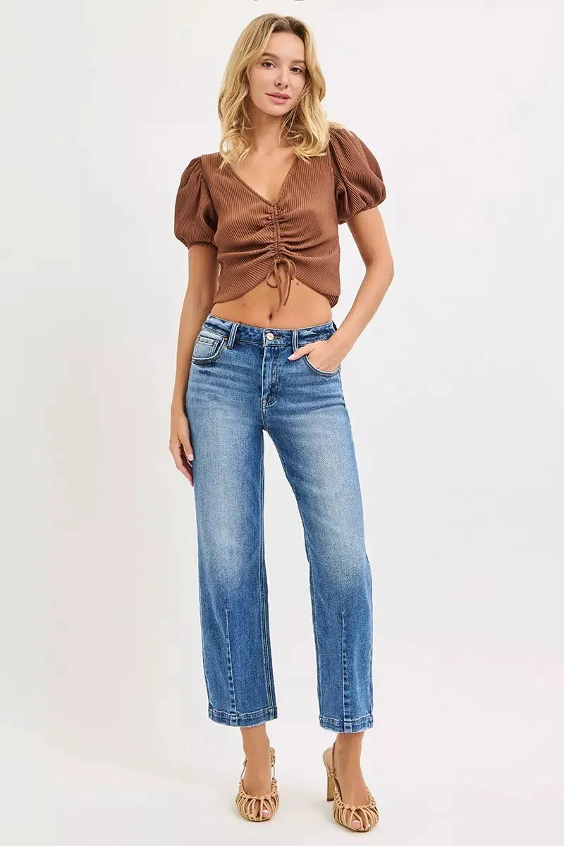 RISEN High Rise Crop Boyfriend Tapered Jeans by RISEN