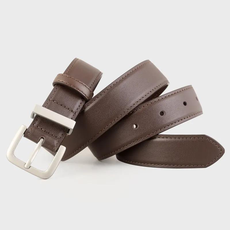 Classic Leather Belt with Silver Buckle by Trendsi
