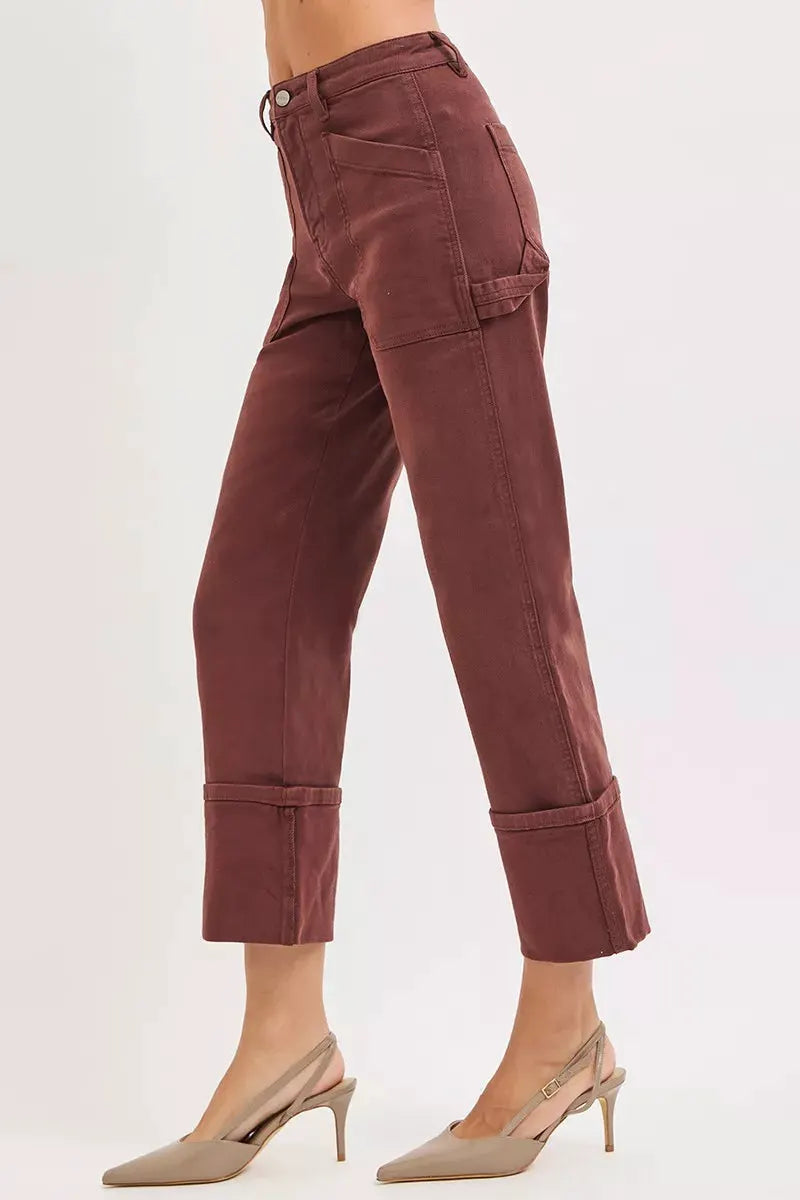 RISEN Full Size High Rise Wide Straight Cuffed Patch Jeans Plus Size by RISEN
