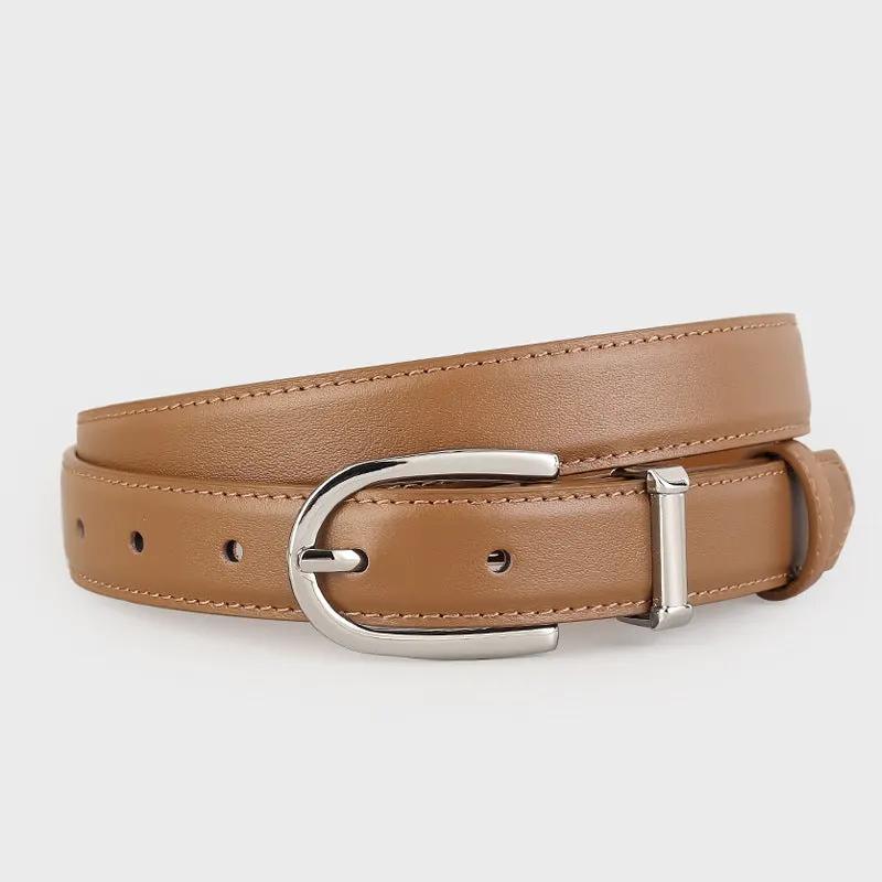 Classic Leather Belt with Silver Buckle by Trendsi