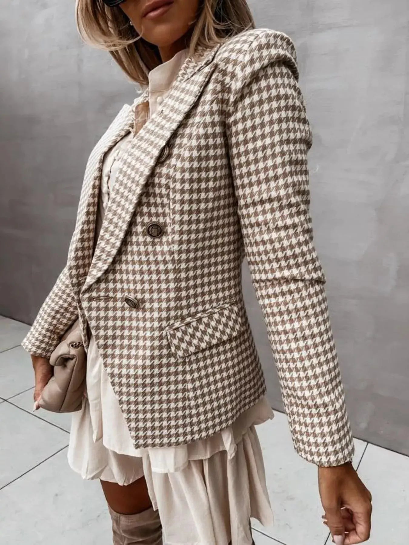 Houndstooth Double‑Breasted Blazer | Partner Labels Selection by Partner Label
