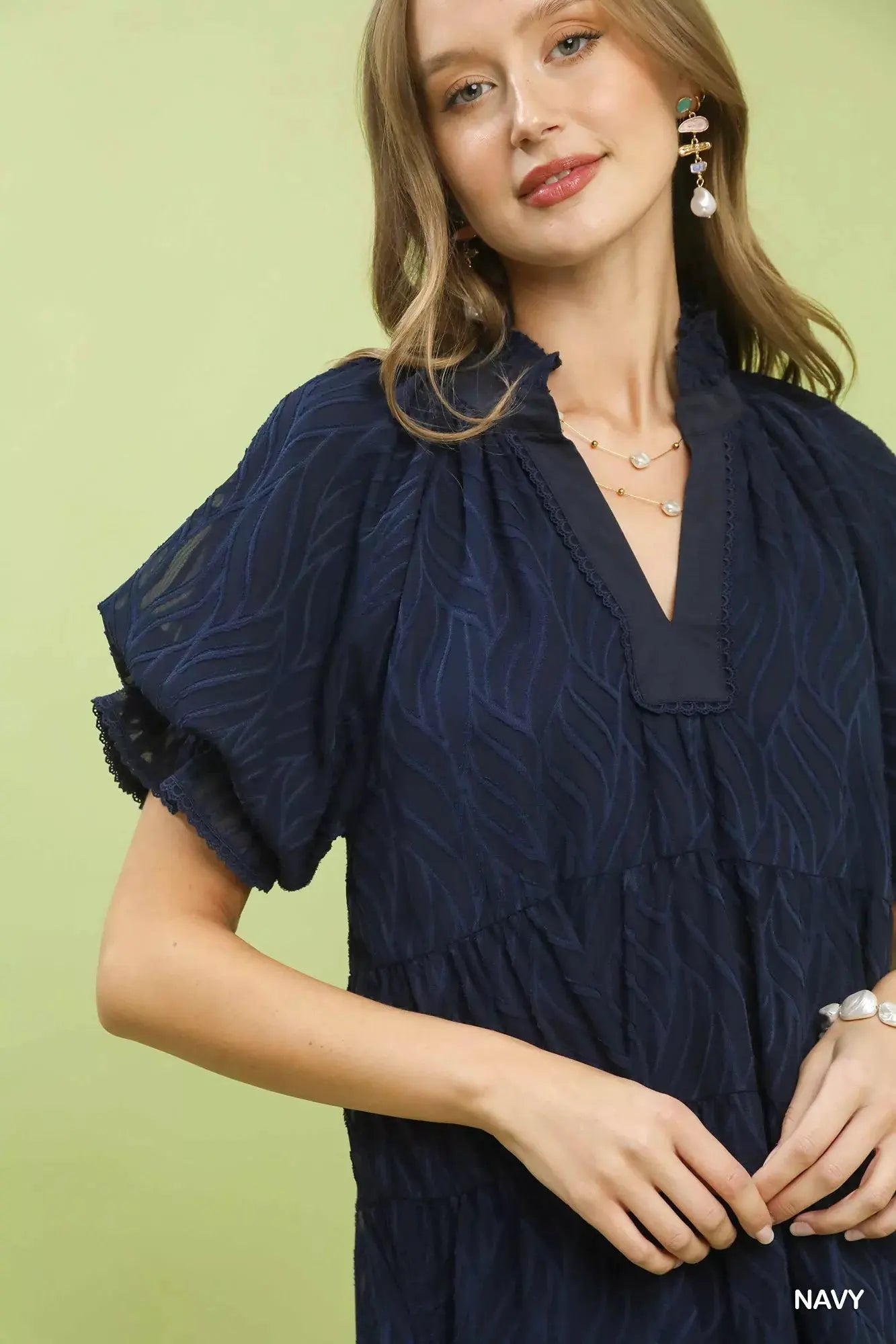 Umgee Textured Tiered Ruffle Collar Mini Dress by Umgee USA