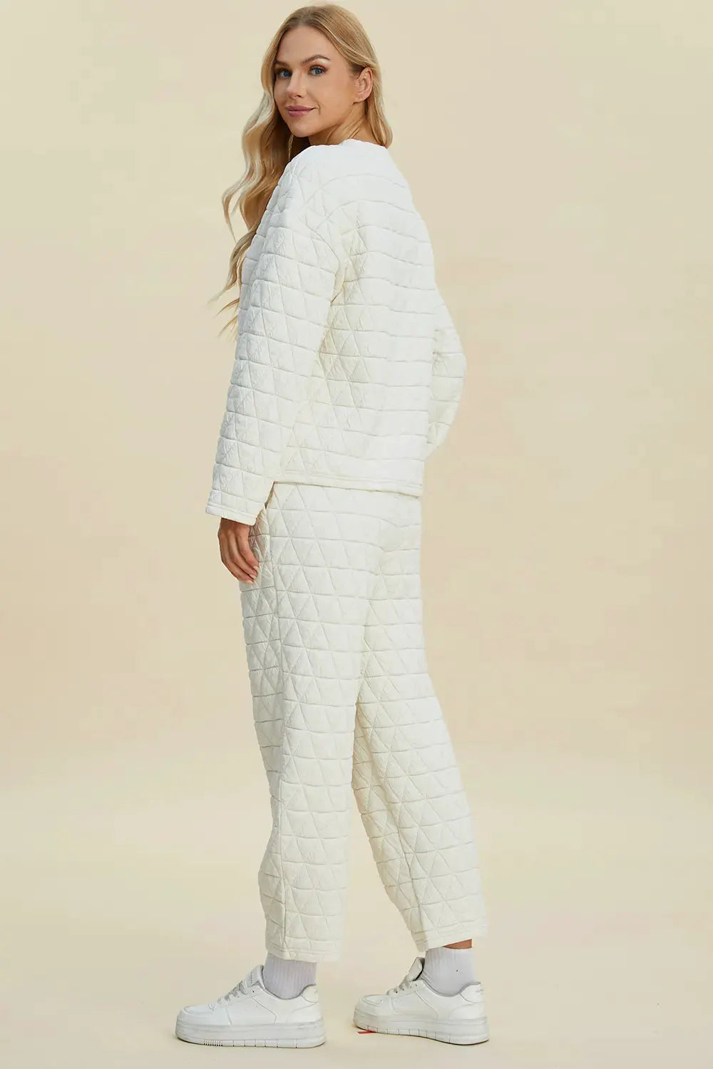 Double Take Full Size Texture Round Neck Long Sleeve Top and Pants Set by Double Take