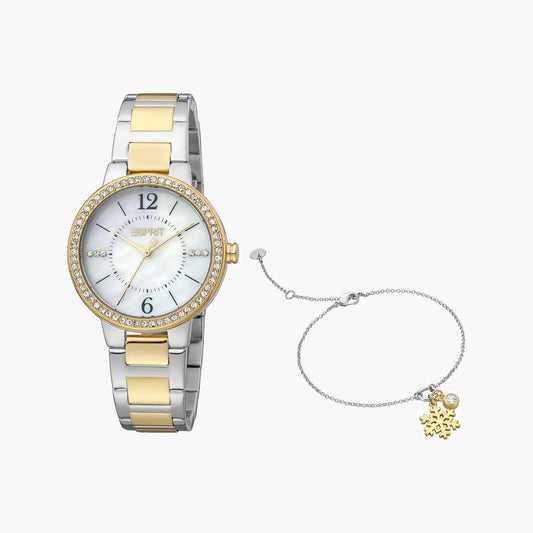 Esprit Women's Silver & Gold Watch, White Mother Of Pearls Dial | Es1l198m0025 by ESPRIT
