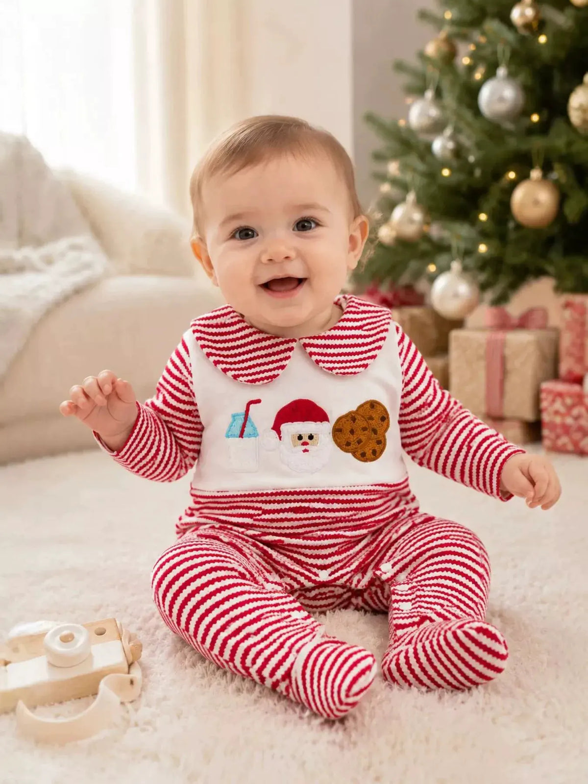 Children's Christmas Santa and Cookies Striped One-Piece by Trendsi