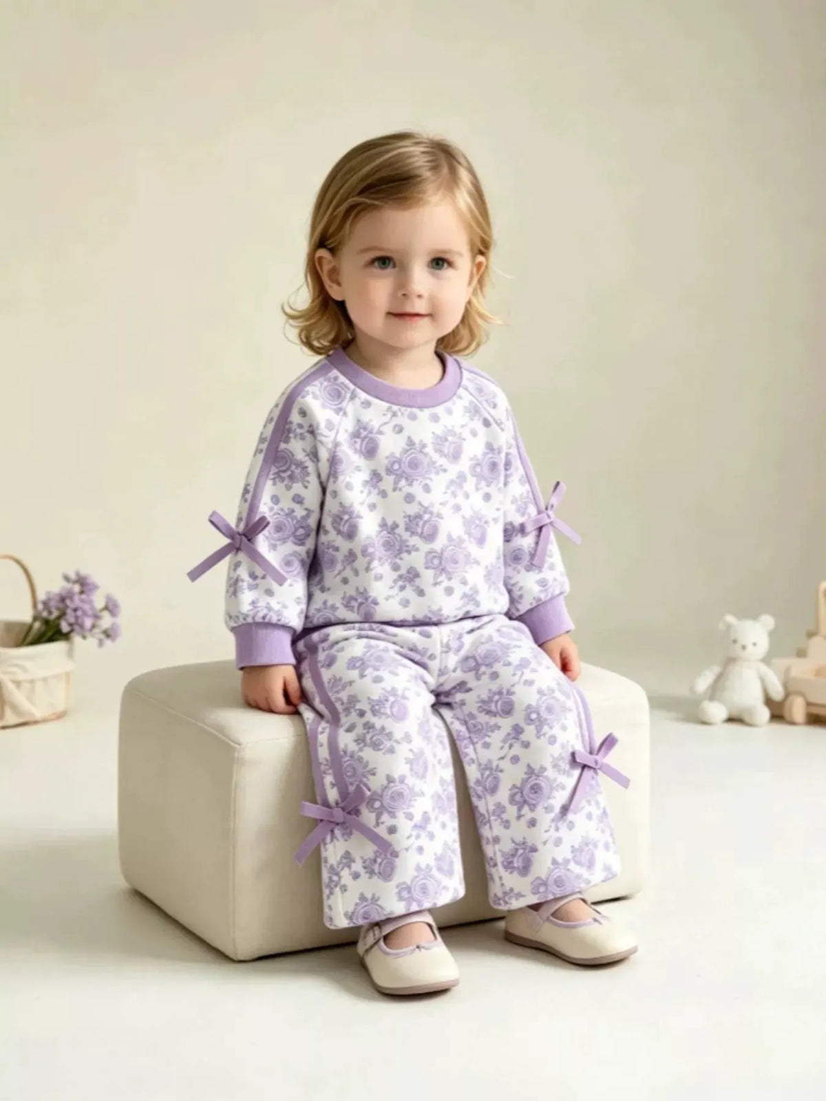 Children's Floral Print Round Neck Top and Pants Two-Piece Lounge Set by Trendsi