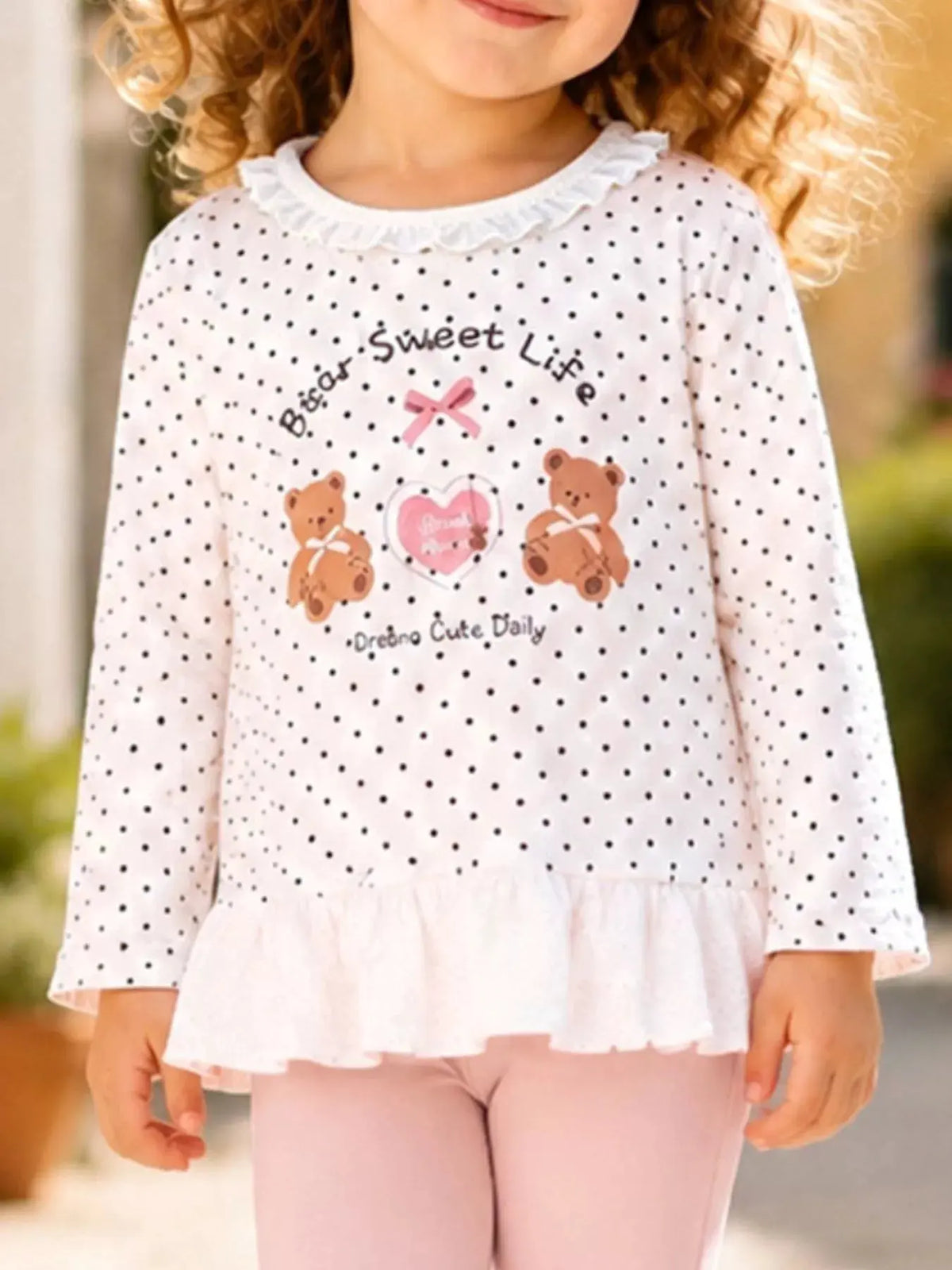 Children's Polka Dot Bear Long-Sleeve Top and Leggings Set by Trendsi