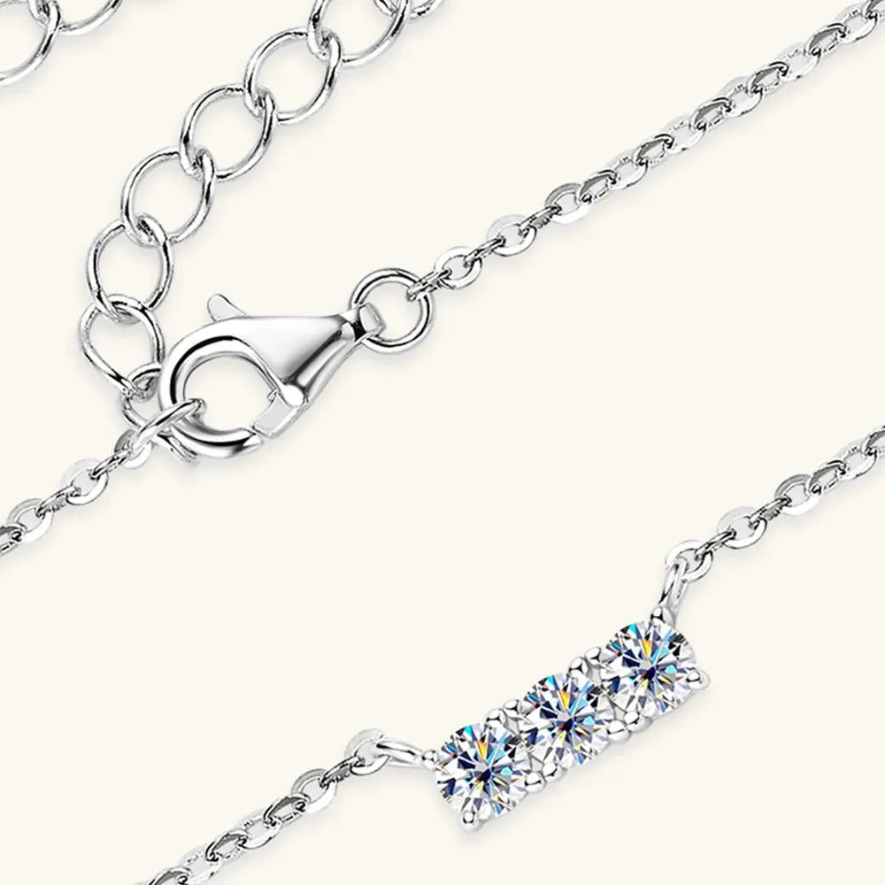 925 Sterling Silver Inlaid Moissanite Bar Necklace by Partner Label
