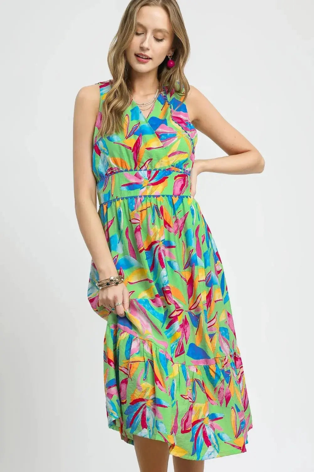 Umgee Ruffled Hem Printed Sleeveless Midi Dress by Umgee USA