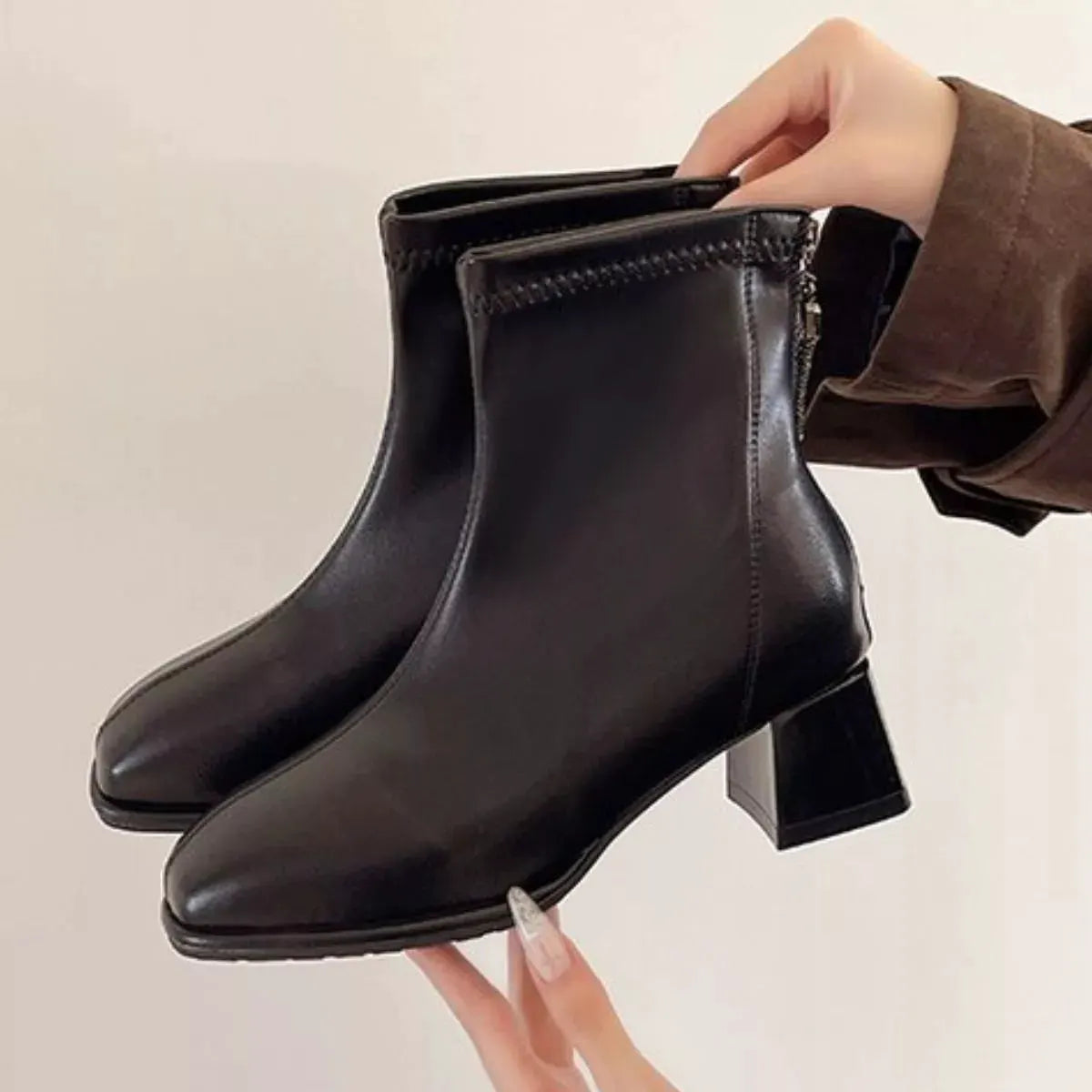 Square Toe Block Heels Boots by Partner Label