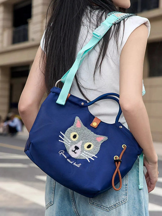 Embroidered Cat Tote Bag with Adjustable Shoulder Strap by Partner Label