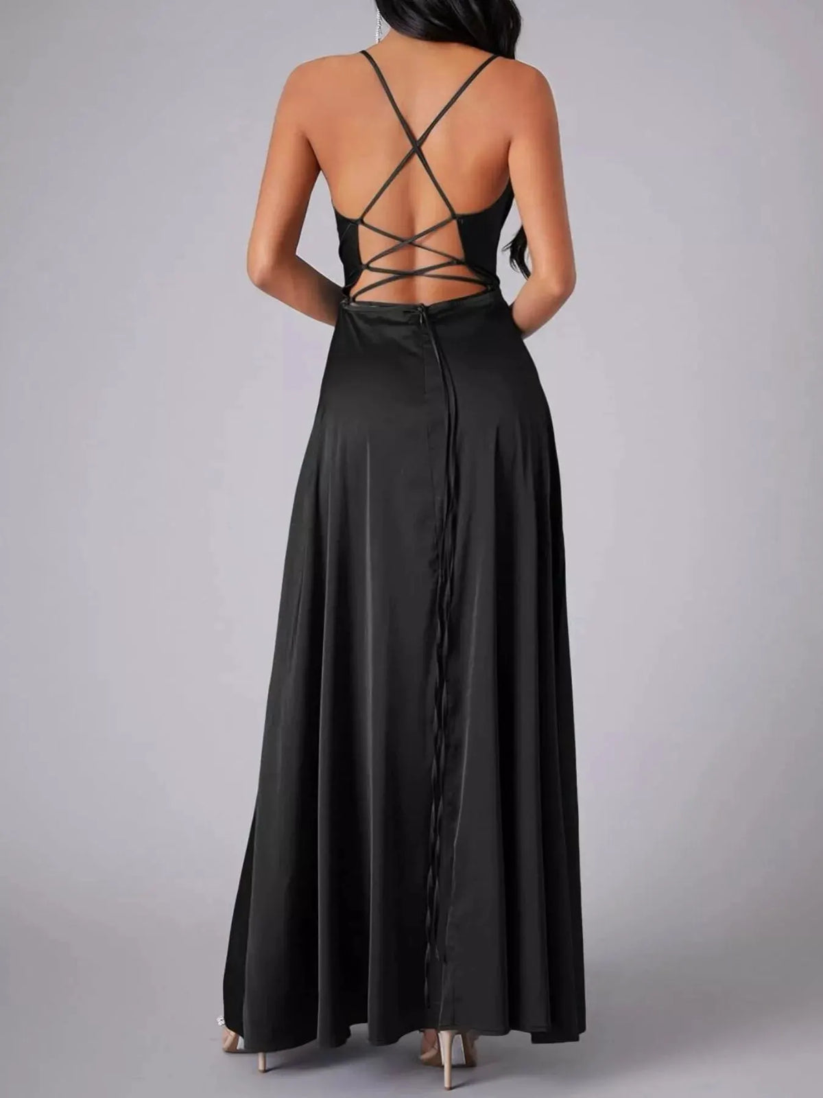 Lace Up Back Split Maxi Dress by Partner Label