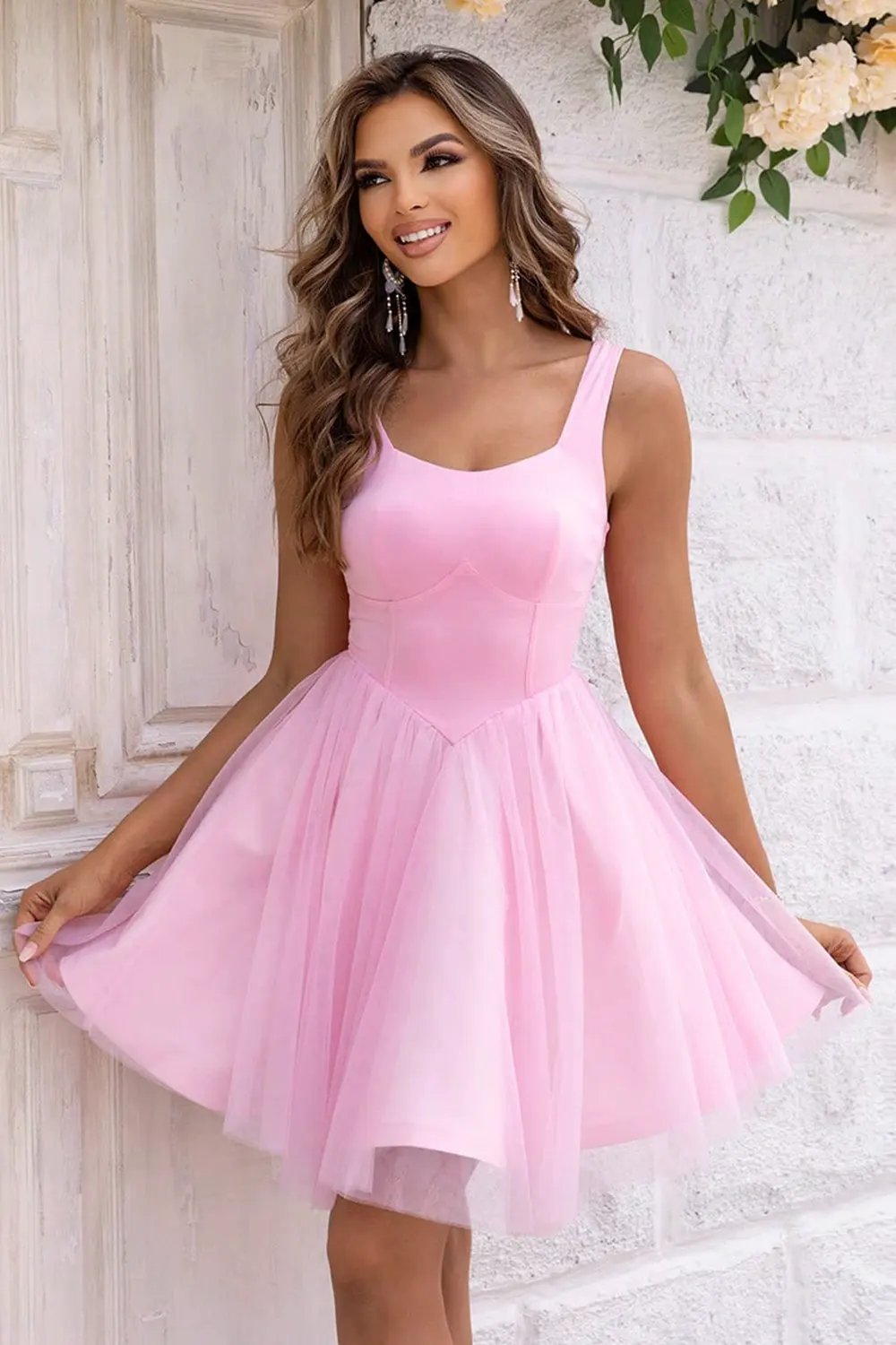 Wide Strap Mesh Dress by Partner Label