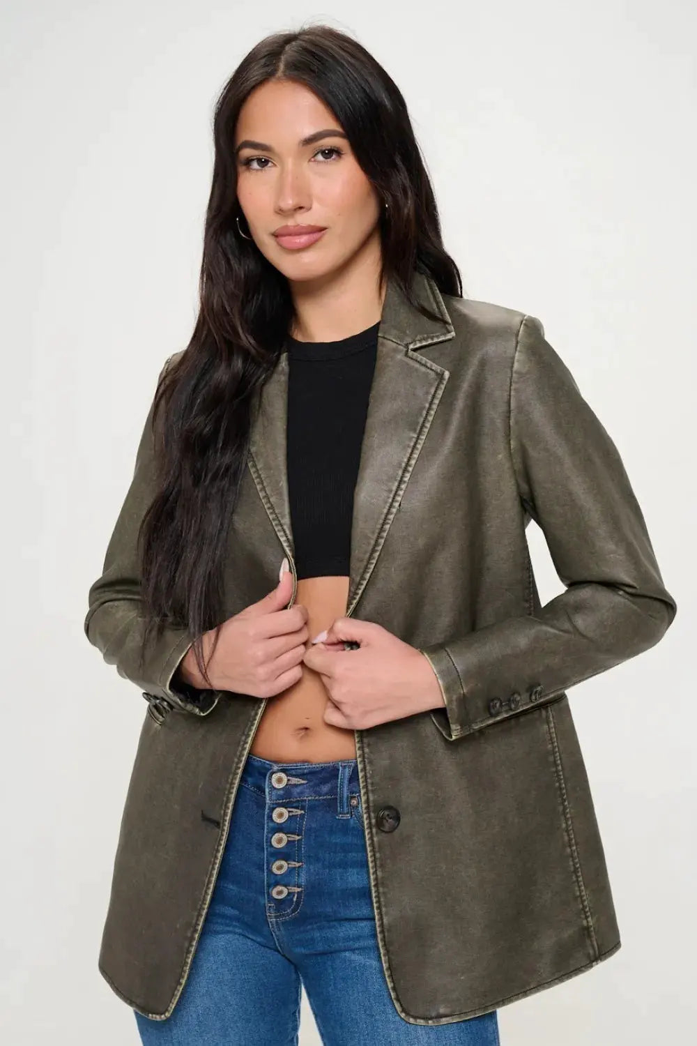 Coalition LA Single-Breasted Vegan Leather Blazer by Coalition LA