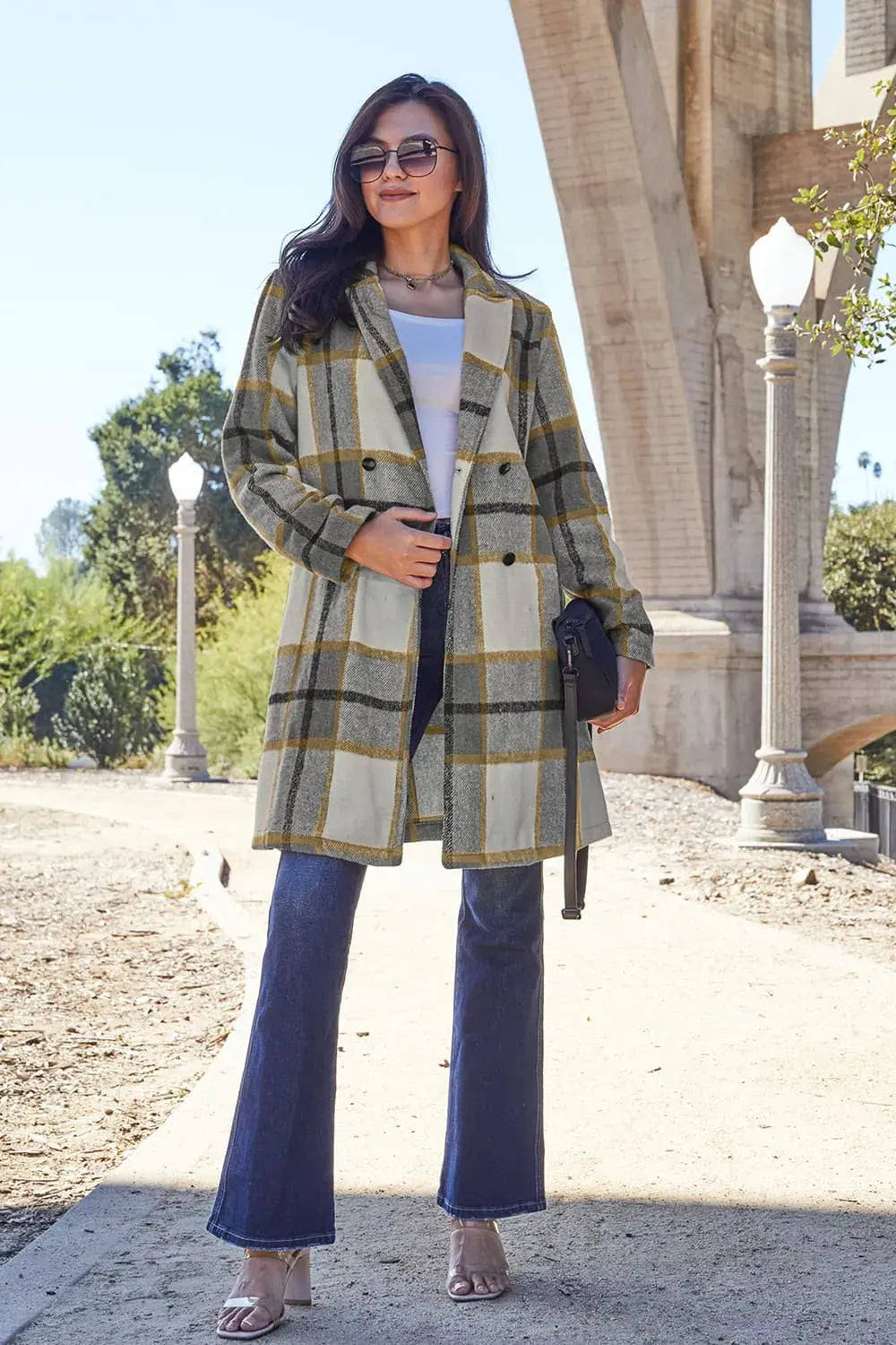 Double Take Full Size Plaid Button Up Lapel Collar Coat by Double Take