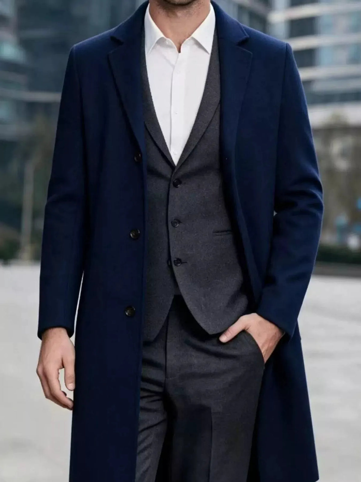 Men's Plus Size Slim-Fit Lapel Collar Overcoat by Trendsi