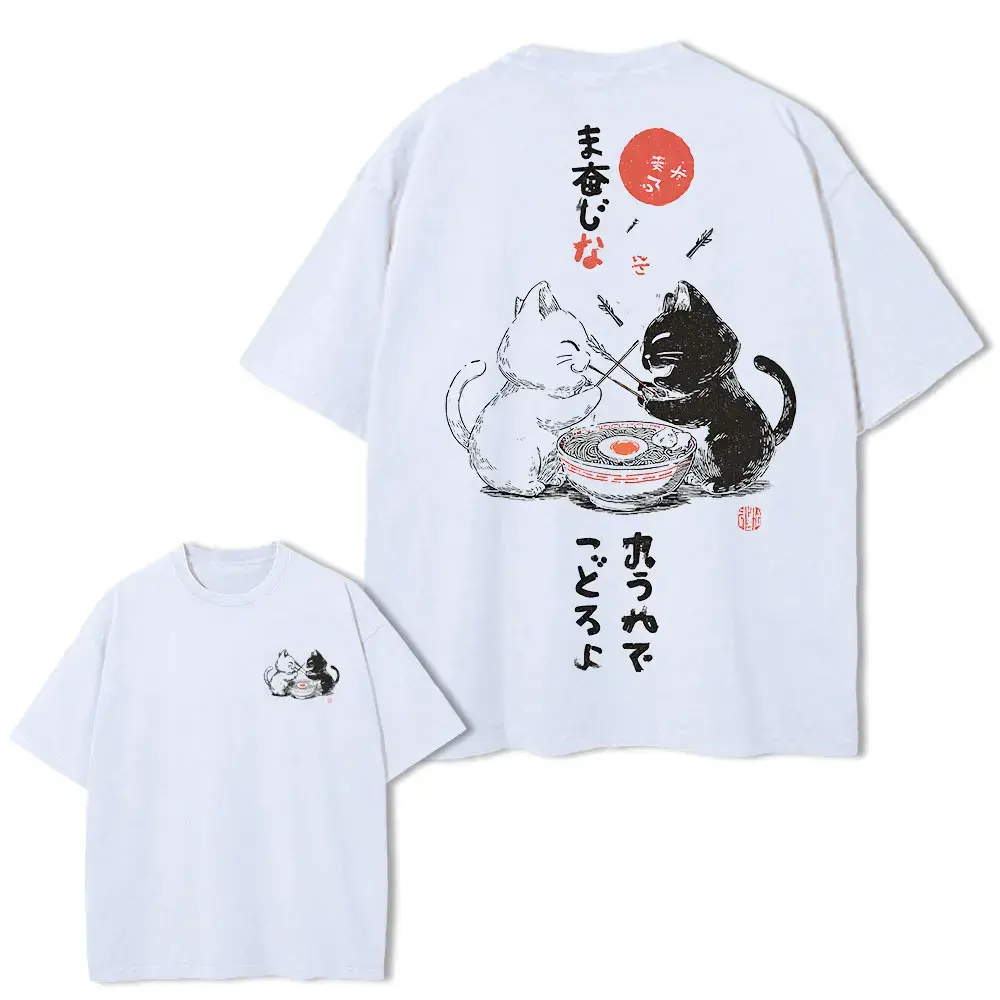 Cartoon Cat Graphic T-Shirt Japanese Harajuku Streetwear Cotton Tee by Vimost Shop