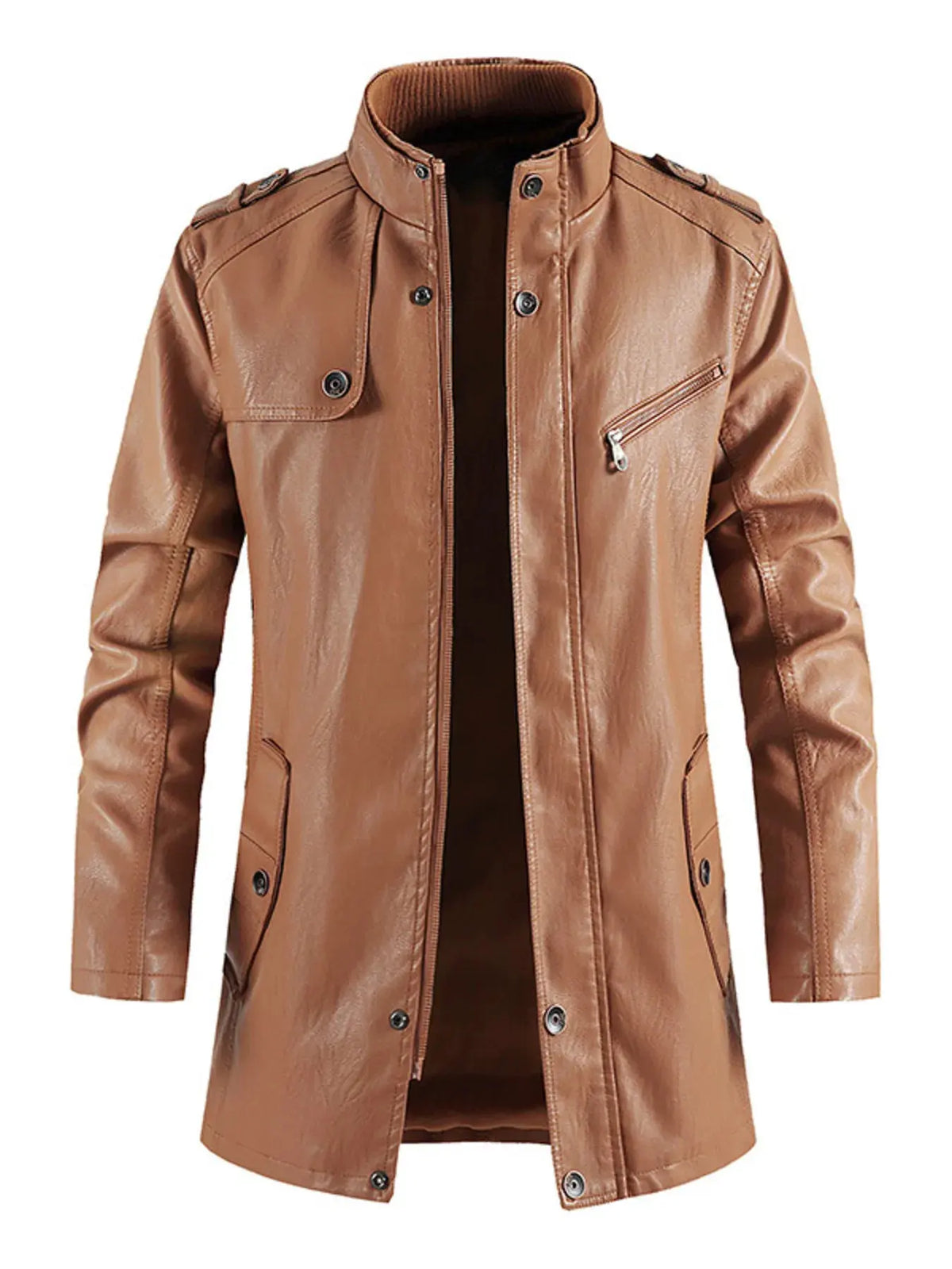 Men's Zip Up Long Sleeve Leather Jacket by Trendsi