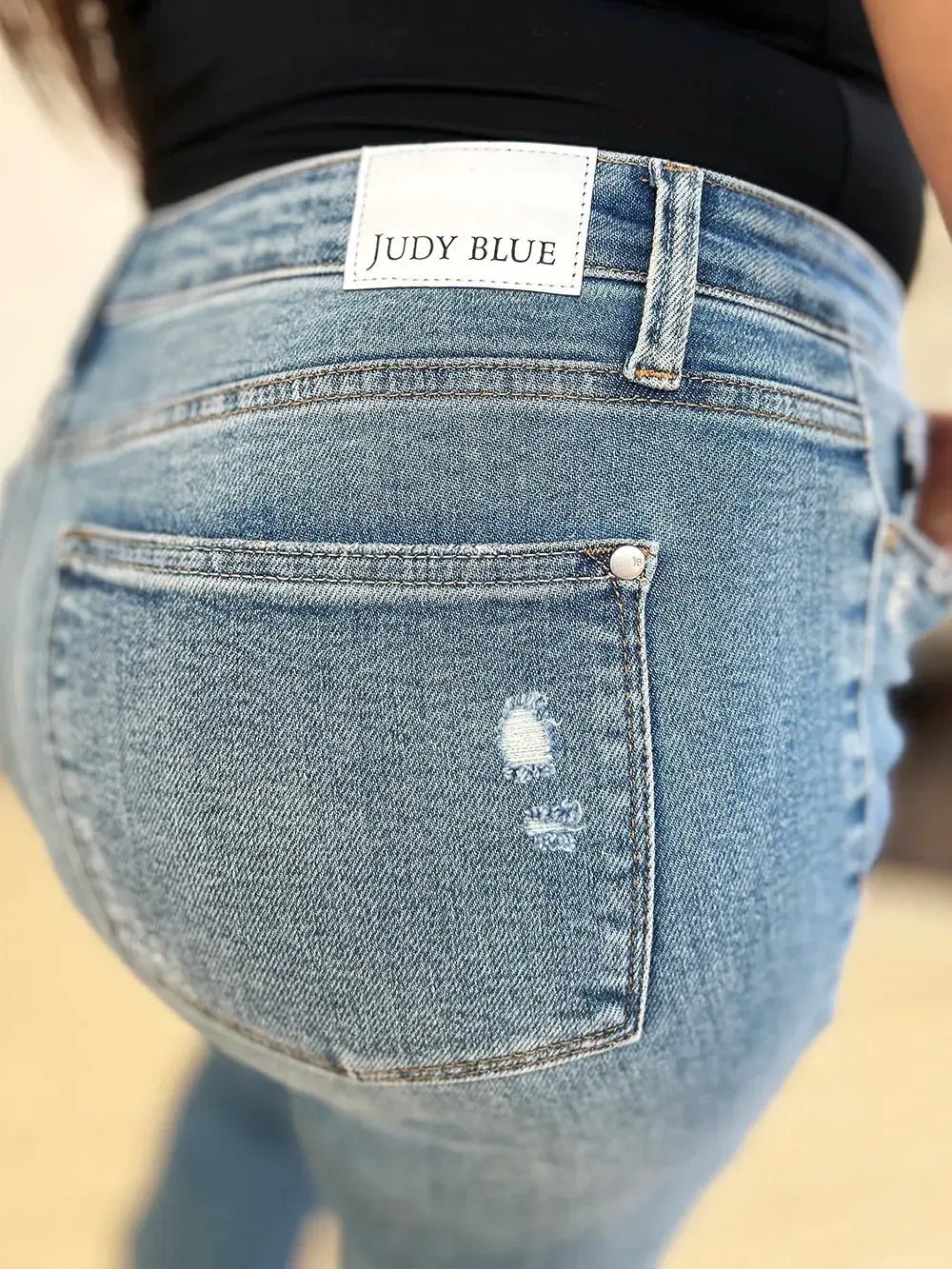 Judy Blue Full Size Mid Rise Destroyed Hem Distressed Jeans by Judy Blue