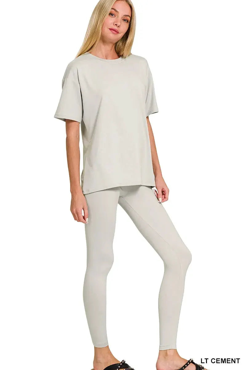 Zenana Brushed Dty Microfiber Short Sleeve Top and Pants Loungewear Set by Zenana