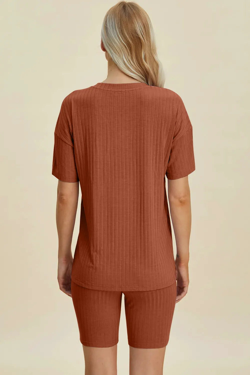 Basic Bae Full Size Ribbed V-Neck Short Sleeve Top and Shorts Set by Basic Bae