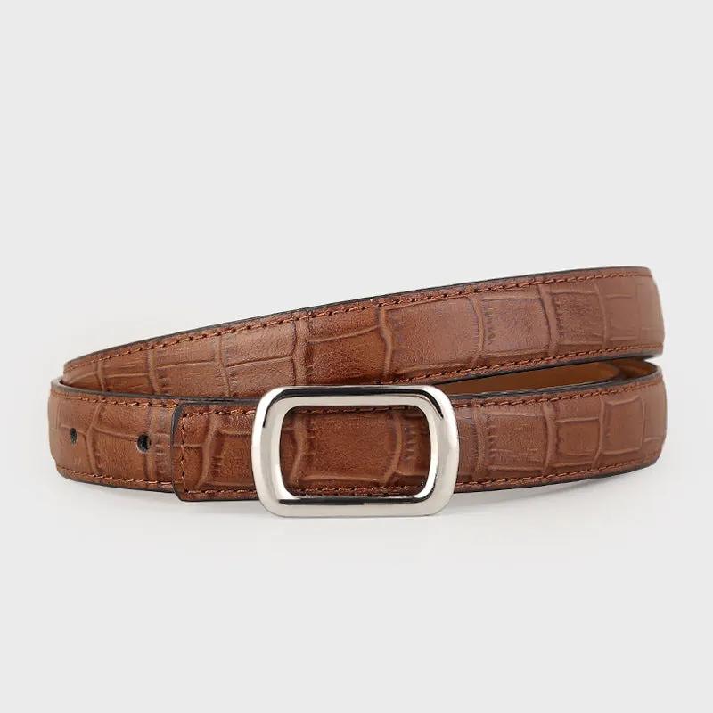 Crocodile Embossed Leather Belt by Trendsi