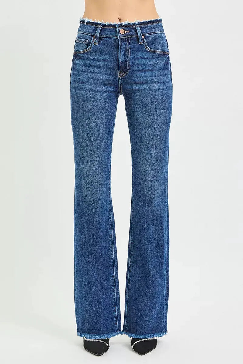 RISEN Full Size Mid Rise Bootcut Frayed Waistband Hem Detail Jeans Plus Size by RISEN
