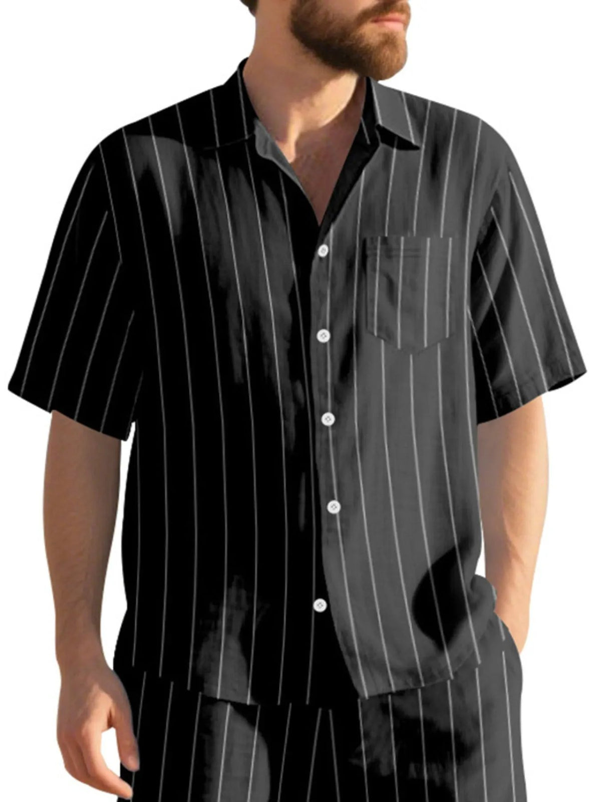 Men's Full Size Casual Striped Short Sleeve Shirt Plus Size by Trendsi
