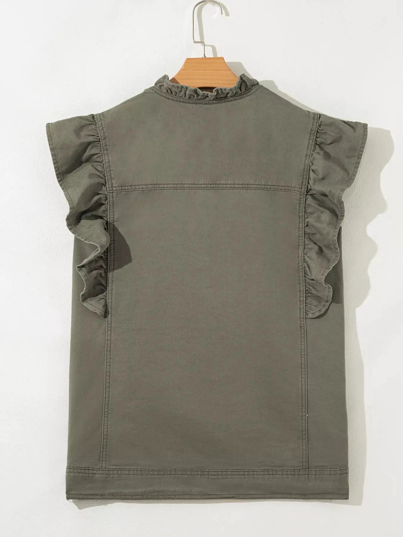 Ruffled Patchwork Denim Jacket Vest by Partner Label